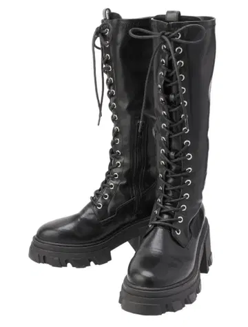 jouetie 블랙 통굽 레이스업 부츠