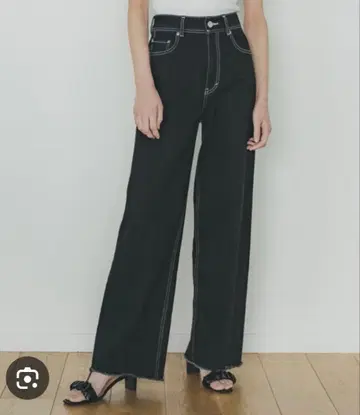 PUBLIC TOKYO 블랙 데님 와이드 레그 팬츠