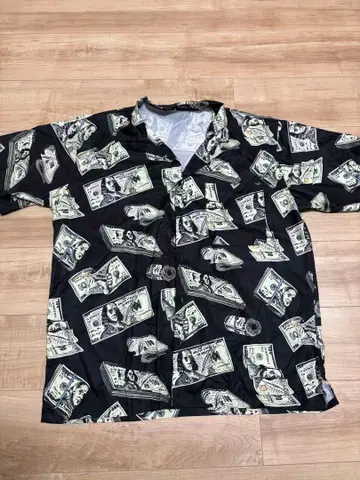 돈 프린트 하와이안 셔츠 반팔 블랙