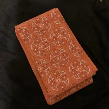 하카타 오리 순수 실크 사라사 자수 감색 반폭 오비