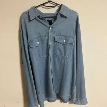 HUF 데님 셔츠 L 라이트 블루 백 프린트