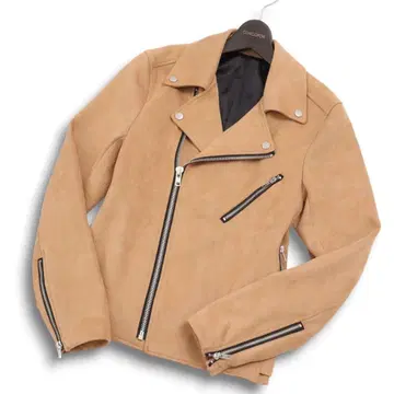 Semantic 베이지 스웨이드 더블 라이더 자켓