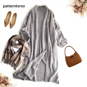 @ [ F ] patterntorso 하이넥 니트 원피스 그레이 계열