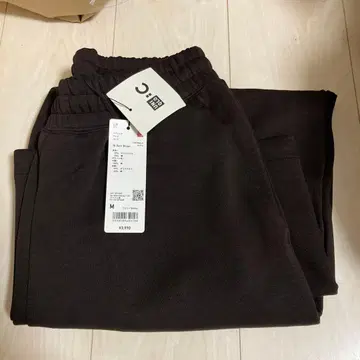 택 포함 새상품 UNIQLO C 38 다크 브라운 맨투맨 와이드 팬츠 M