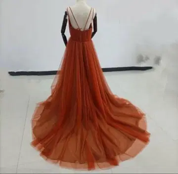 사전 촬영 결혼식 2차 모임 오렌지 테라코타 롱 드레스