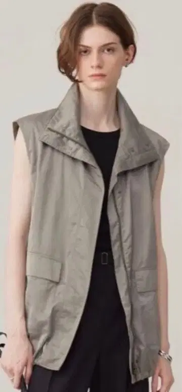 ICB 워셔블 소프트 새틴 베스트 모스그린 새상품 택 없음