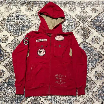 AVIREX 아비렉스 와펜 긴팔 지퍼 후드티 M 레드 남성용