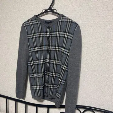 그레이 체크 무늬 가디건 캐시미어 함유 2개