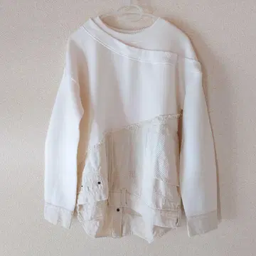 아우라 아이라 AULA AILA 데님 콤비네이션 풀오버 화이트