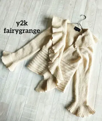 모리걸 페어리 그런지 가디건 모헤어 혼방 프릴 옷깃 프릴 소매