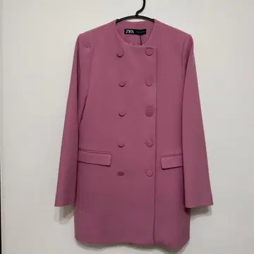 새상품 ZARA 핑크 더블 브레스트 롱 자켓 M
