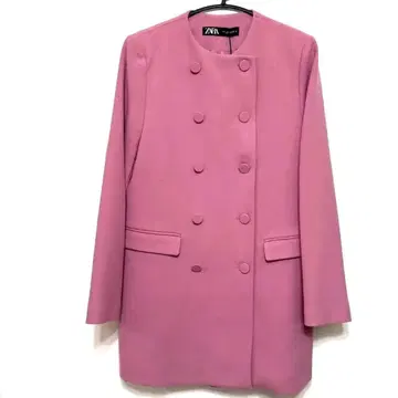 새상품 ZARA 핑크 더블 브레스트 롱 자켓 M