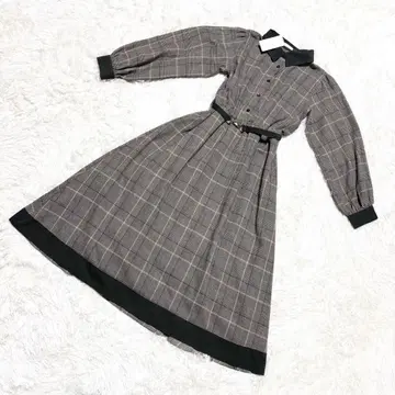 [ 미사용 새상품 ] FUN 그레이 체크 롱 원피스 긴팔