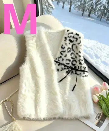 세련된 S 퍼 베스트 레오파드 절개 화이트 M 귀여운