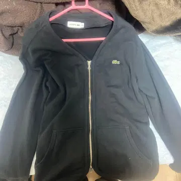 LACOSTE 블랙 집업 후드티 M
