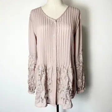 새상품급 together M 시어 V넥 블라우스 핑크 베이지