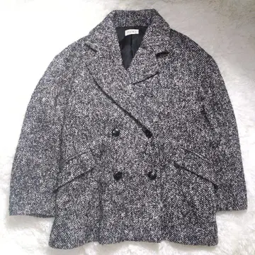 새상품급 플라스테 완판템 트위드 하프 코트 루즈핏 울 L 블랙 화이트