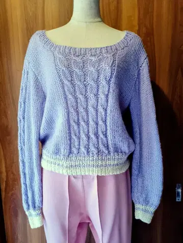 USA 빈티지 케이블 짜임 크롭 니트 손뜨개질 핸드메이드