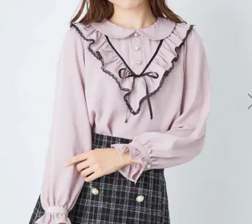 Ank Rouge 요크 프릴 리본 블라우스