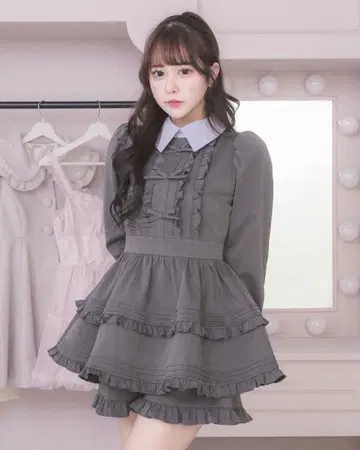 pium 피움 프릴 리본 카라 부착 셋업