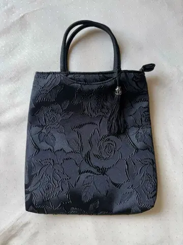 일본제 후지야마 직물 블랙 포멀 자카드 직조 미니 토트