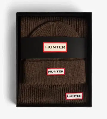 HUNTER 헌터 니트 모자와 머플러 세트 초콜릿 브라운 기프트