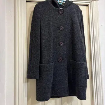 웅가로 압축 울 후드 부착 코트 짙은 그레이 M