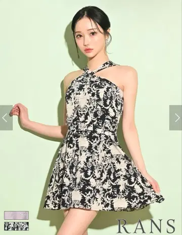 RANS 미니/드레스/원피스/플레어/블랙/홀터넥/리본