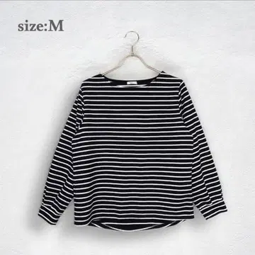 긴팔 스웨터 니트 보더 블랙 가을/겨울 보트넥 심플 퍼프 소매