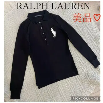 새상품급 랄프 로렌 여성용 긴팔 피케 셔츠 블랙 빅 포니 M