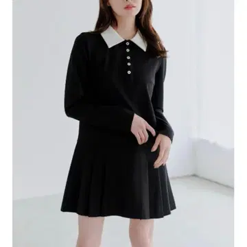 카라 플리츠 컷 미니 원피스 s