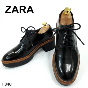 자라 통굽 힐 더비 슈즈 라운드토 레이스업 블랙 35