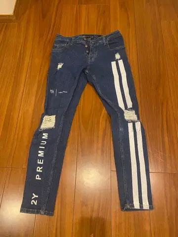 [ 2Y PREMIUM ] 데미지 데님 청바지 스키니 페인트 라인