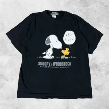 빈티지 스누피 우드스탁 T셔츠 M 블랙