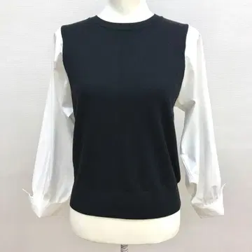 OPAQUE.CLIP 니트 콤비 벌룬 슬리브 긴팔 블라우스 상의