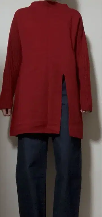 VIS  니트 원피스 빨간색 소매 리브