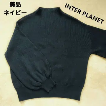 인터플래닛 보틀넥 니트 상의 M 네이비 포원 소매 [ 새상품급 ]