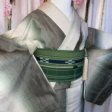 오쿠준 유키츠무기 이중 기모노 단품 순수 실크 넓은 카라