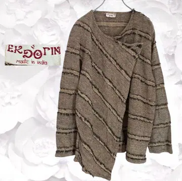 니트 가디건 [ F ] 브라운 버튼 노카라 겉옷 보더 변형