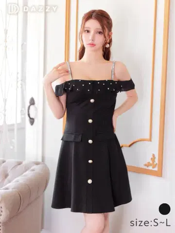 DAZZY 오프숄더 플레어 드레스 블랙