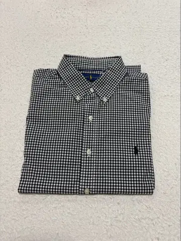 랄프 로렌 버튼 다운 셔츠 깅엄 체크 화이트 블랙 슬림 핏