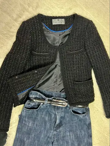 BLACK by moussy 노카라 자켓 블랙 계열 트위드