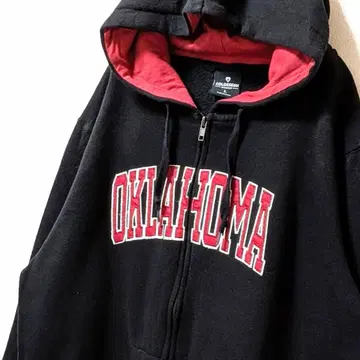 콜로세움 오클라호마 대학 로고 자수 풀 집업 후드티 블랙 L 구제 의류