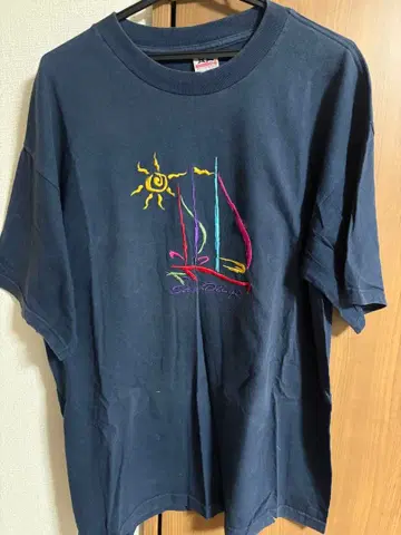 구제 의류 자수 T셔츠 네이비 XL