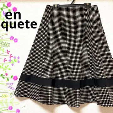 새상품급 앙케트 플레어 스커트 울 마크 블랙 x 그레이지 L