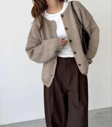 El mar 알파카 혼방 크루넥 가디건