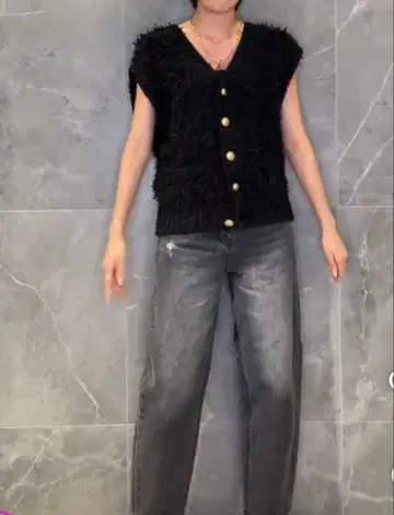 아르페쥬 스토리 리본 얀 베스트 블랙