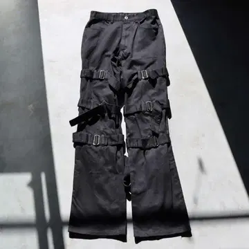 Y2K archive 블랙 스트랩 지퍼 플레어 팬츠 테크 블랙 컬러