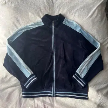 네이비 벨벳 집업 저지 벨로아 라인 구제 의류