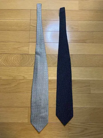 ARMANI 실버 네이비 도트 무늬 넥타이 2세트